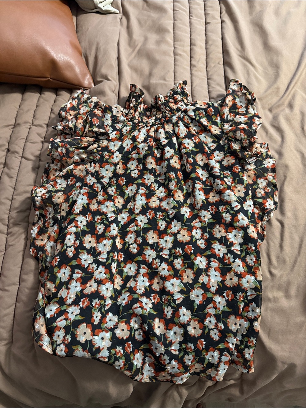 Blue Rain Black Floral Ruffle Off-Shoulder Top